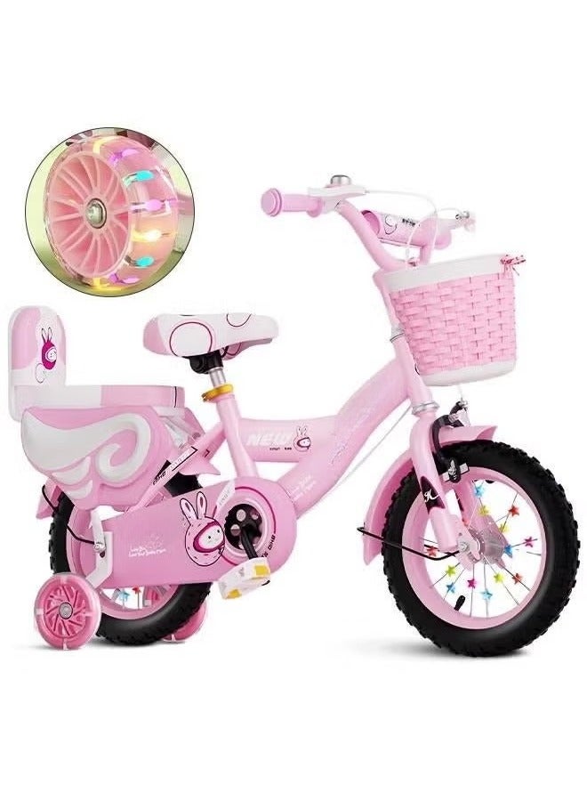 XiuWoo Girls Bike for Toddlers and Kids,12 Inch Kids Bike with Training Wheels and Basket, Girl Bicycle with Handbrake and Kickstand, Black Wheels,Pink - Image 1